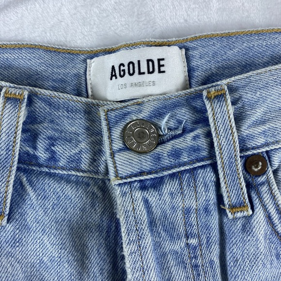 Agolde Jeans Sz 26 "Shatter" Wash Distressed Riley High Rise Straight USA Made - Picture 5 of 16